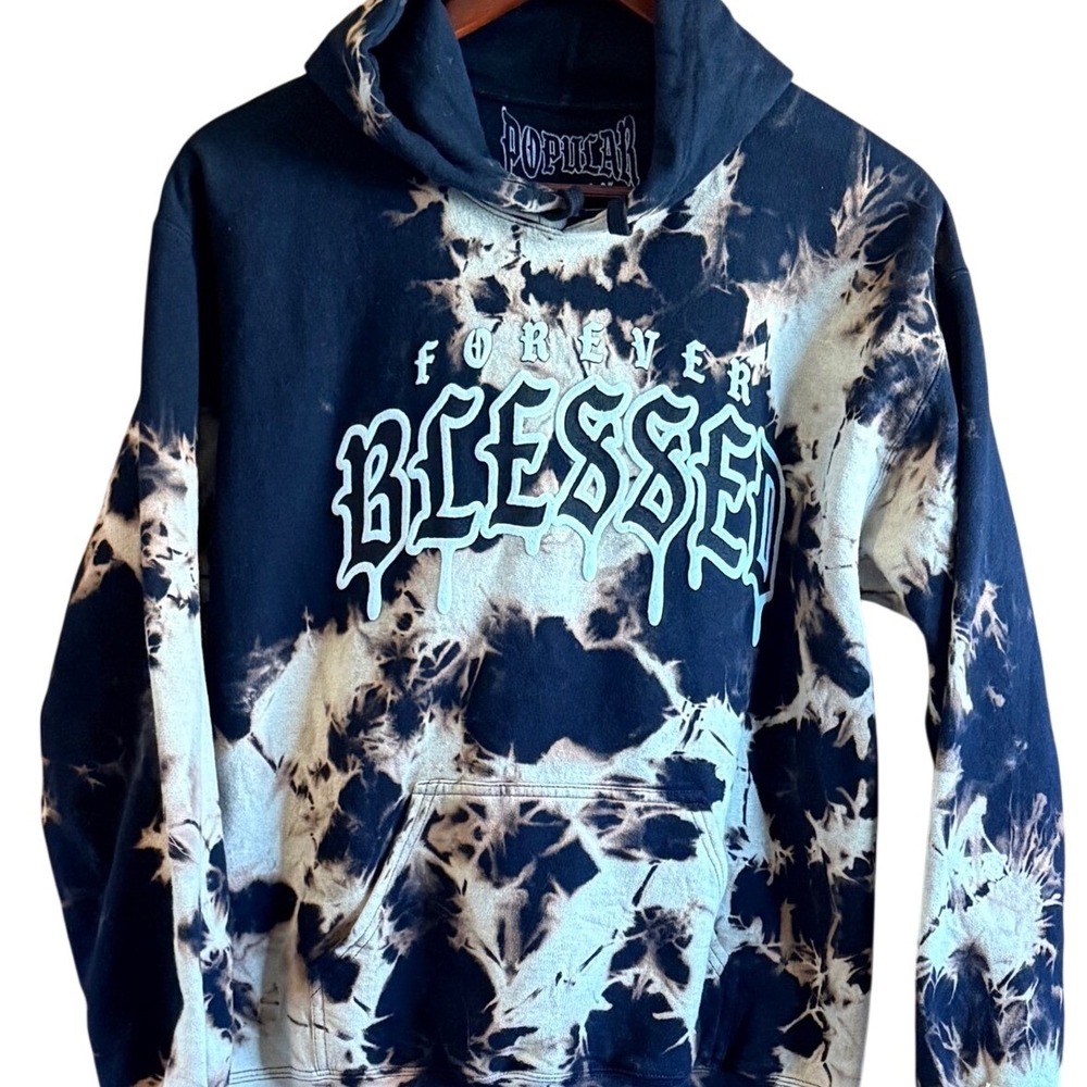 Popular Poison Black Label Forever Blessed Bleach Dye Gothic Cross Hoodie Medium